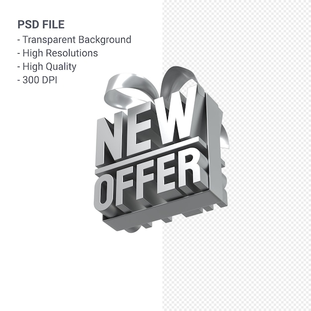 PSD nova oferta de venda em renderização de design 3d para promoção de venda com arco e fita isolados