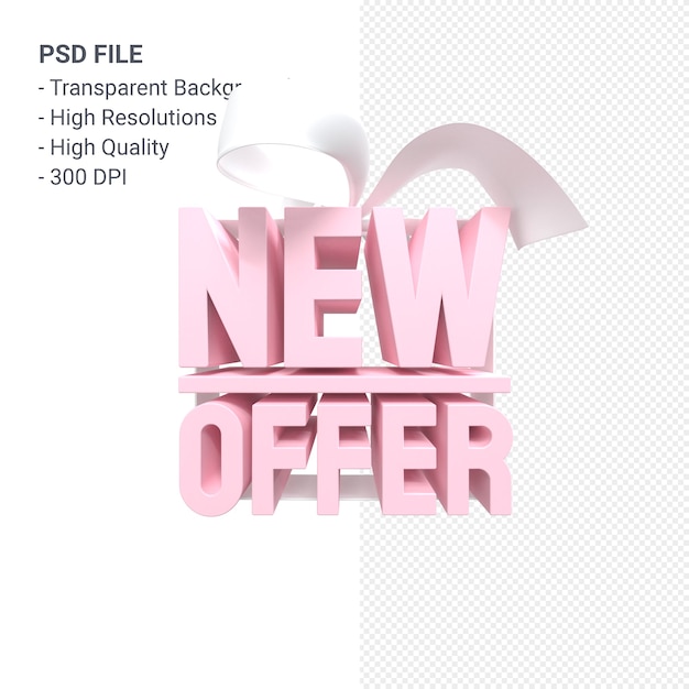 Nova oferta de venda em renderização de design 3D para promoção de venda com arco e fita isolados