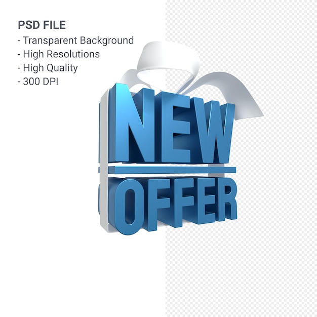 PSD nova oferta de venda em renderização de design 3d para promoção de venda com arco e fita isolados