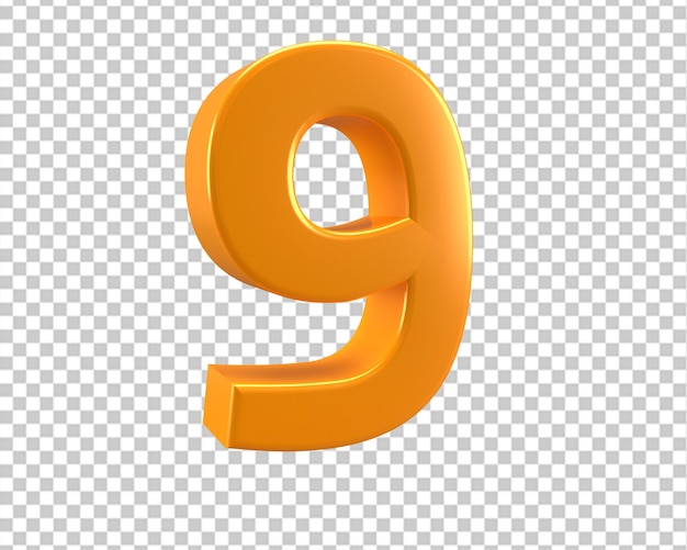 Nove numero oro 9 logo icona 3d rendering