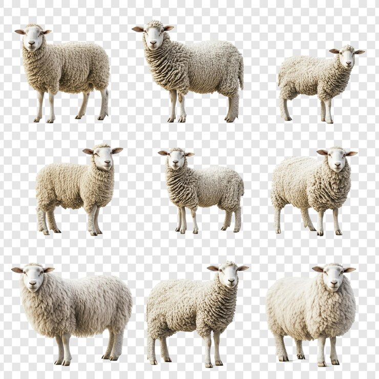 PSD nove ovelhas posam uma coleção de imagens de ovelhas