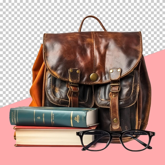 PSD novela y gafas en una bolsa de libros objeto aislado fondo transparente