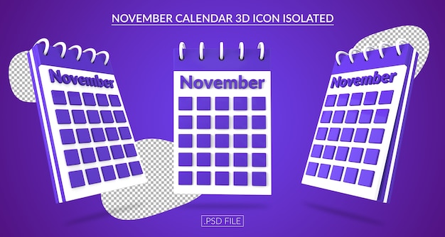 PSD noviembre calendario 3d icono aislado