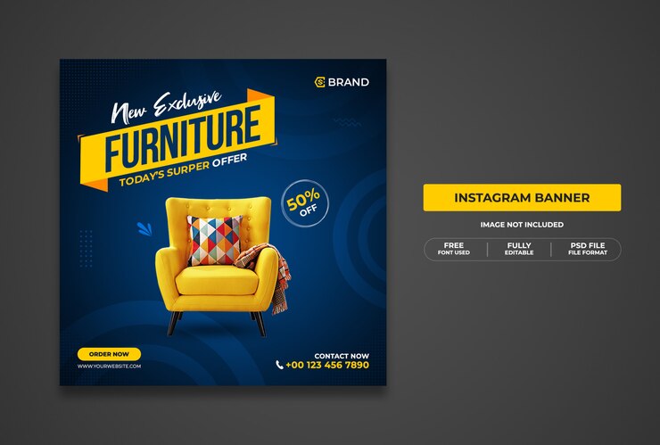 Novo banner da web promocional de venda de móveis exclusivos ou modelo de banner de mídia social