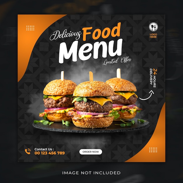 Novo menu de comida para o modelo de mídia social do restaurante