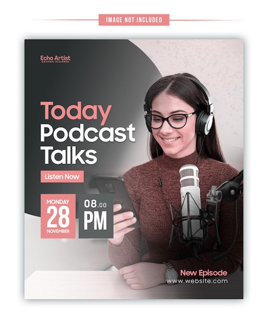 Novo modelo de lançamento de episódio de podcast para mídias sociais com espaço reservado de foto