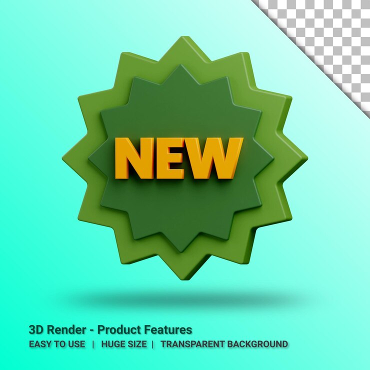 PSD novo produto apresenta adesivo 3d com fundo transparente
