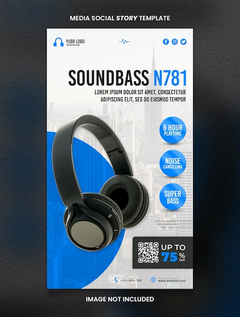 PSD novo produto headphone media social story post template