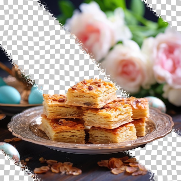 PSD novruz une fête de printemps en azerbaïdjan avec pâques et la présence de bonbons traditionnels comme le baklava et le shekerbura placés sur un fond transparent