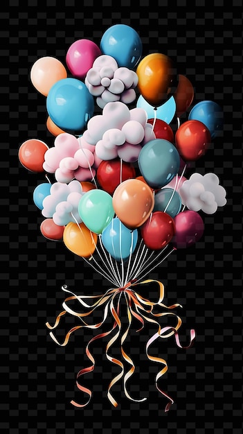 PSD nuage de ballons capricieux avec des ballons colorés et des décors flottants de couleurs et de formes de néon