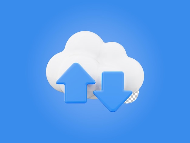 Le nuage blanc est l'icône de téléchargement du nuage, le symbole de l'informatique en nuage, l'illustration de rendu 3D.