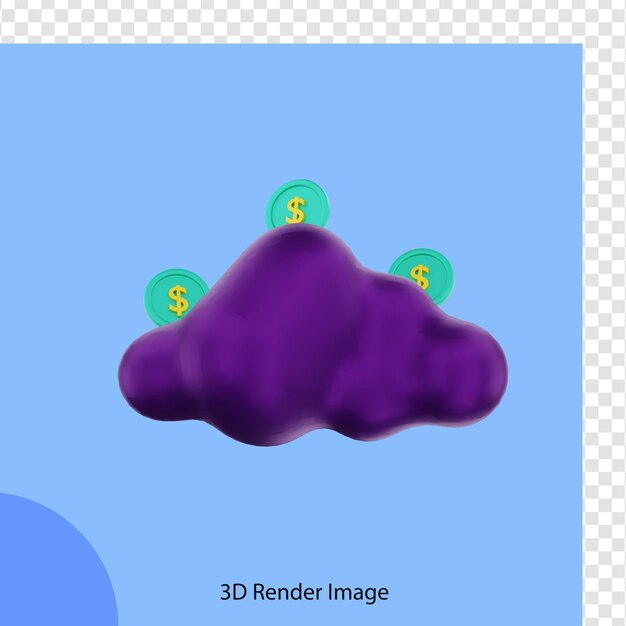 PSD nuage de finances de rendu 3d avec des pièces en dollars