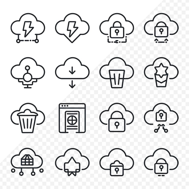 Le nuage et l'icône de stockage dans le nuage mettent en place un fond transparent vectoriel