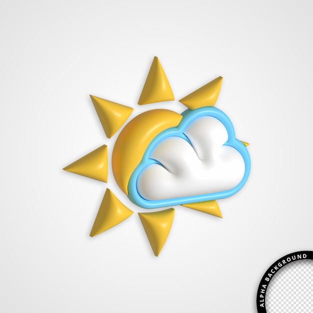 PSD nuage isolé 3d avec soleil brillant