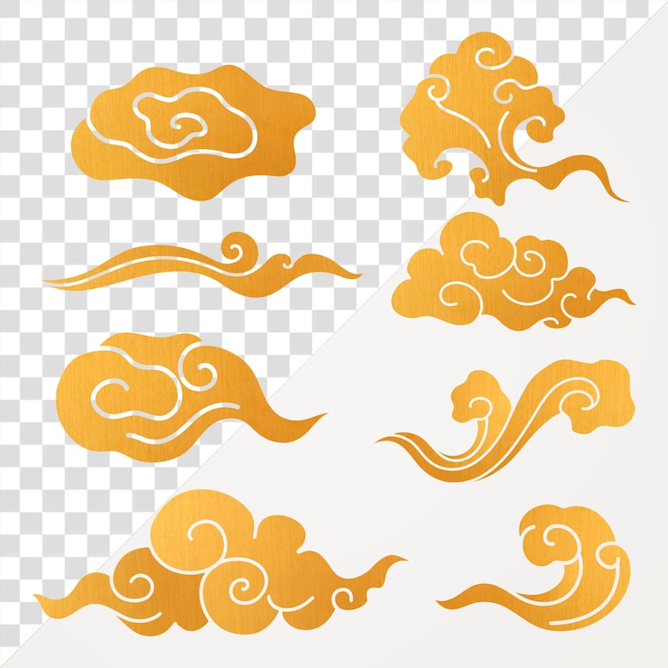PSD nuage oriental autocollant png or collection de cliparts de design japonais