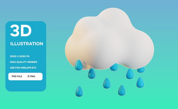 Nuage PSD avec illustration 3D des gouttes de pluie