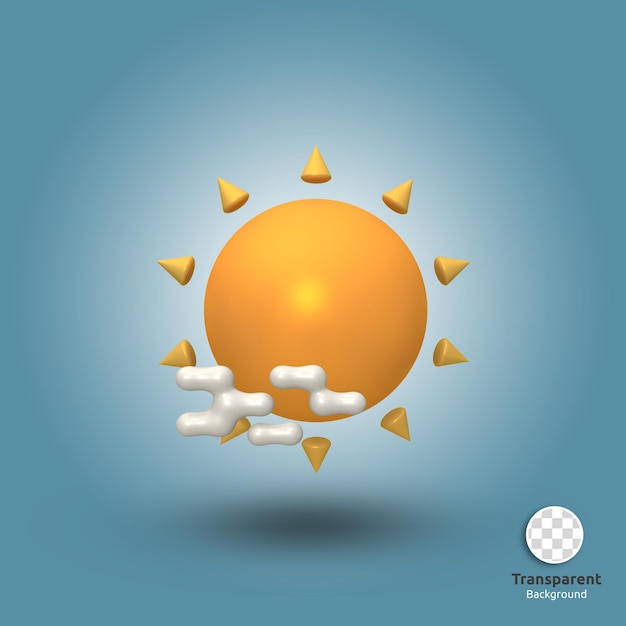 PSD nuageux soleil jour météo icône illustration de rendu 3d