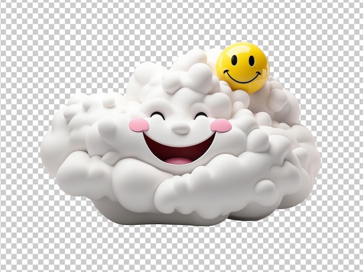 PSD nube blanca en 3d con cara sonriente