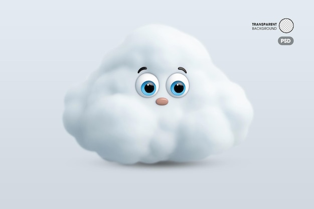 PSD nube de cara 3d realista y de dibujos animados.