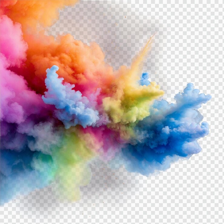 PSD una nube colorida de colores de polvo en un fondo transparente