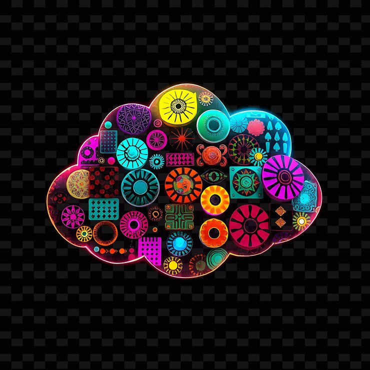 PSD nube ecléctica con patrones mixtos motivos diversos y texturas variadas neon hu_isolado_neon_objeto