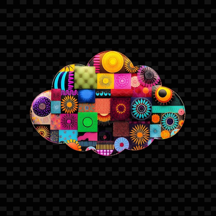 PSD nube ecléctica con patrones mixtos motivos diversos y texturas variadas neon hu_isolado_neon_objeto