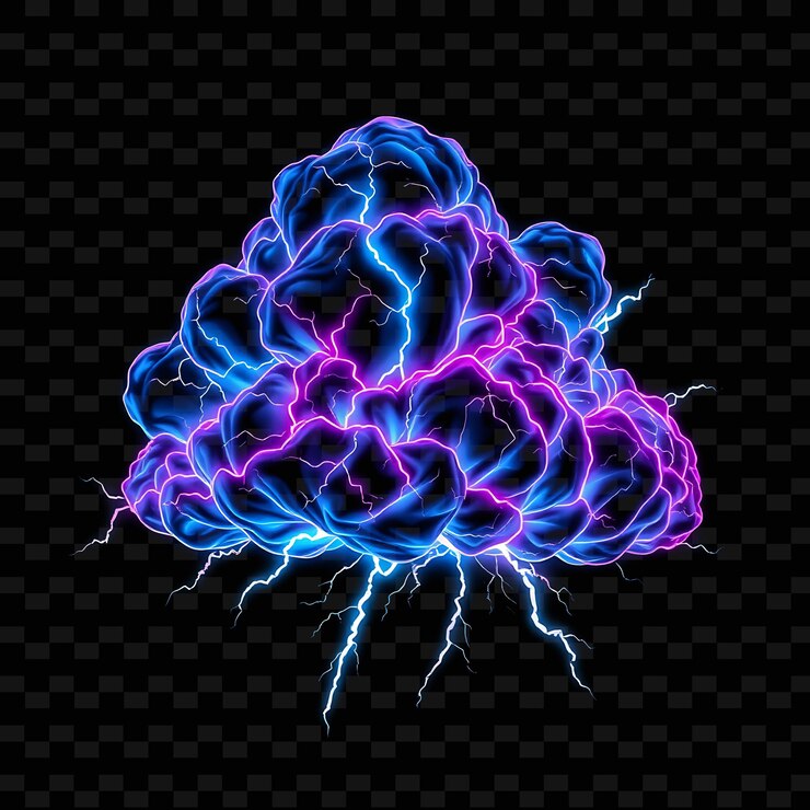 PSD nube de estrato eléctrico con contornos irregulares como venas de relámpago y objeto de neón aislado