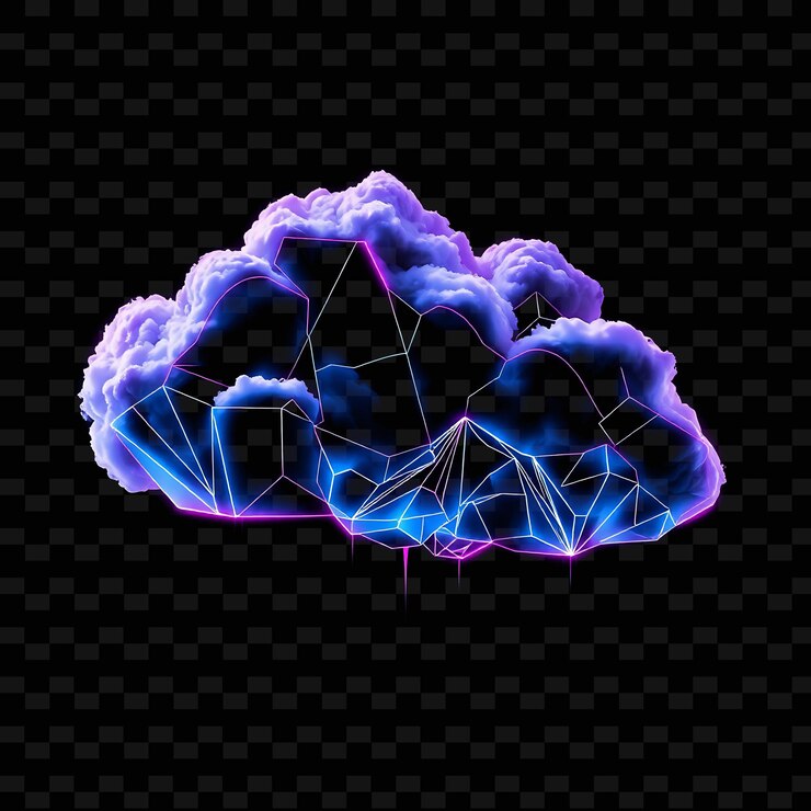 PSD nube de estratocúmulo cortado por láser con líneas afiladas ángulos precisos y geome_isolated_neon_objecttt