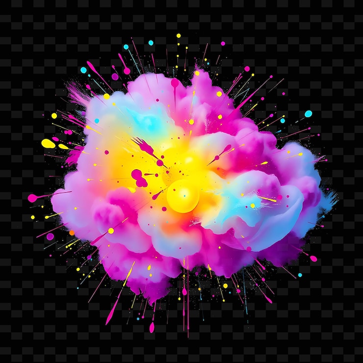 PSD nube expresionista abstracta salpicada de colores caóticos formas espontáneas_isolado_neón_objeto