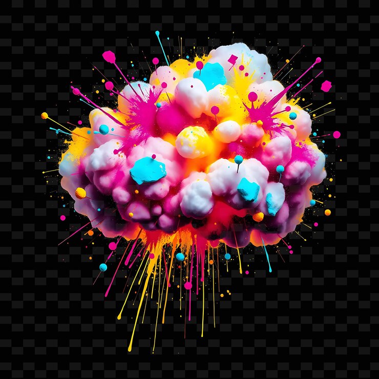 PSD nube expresionista abstracta salpicada de colores caóticos formas espontáneas_isolado_neón_objeto
