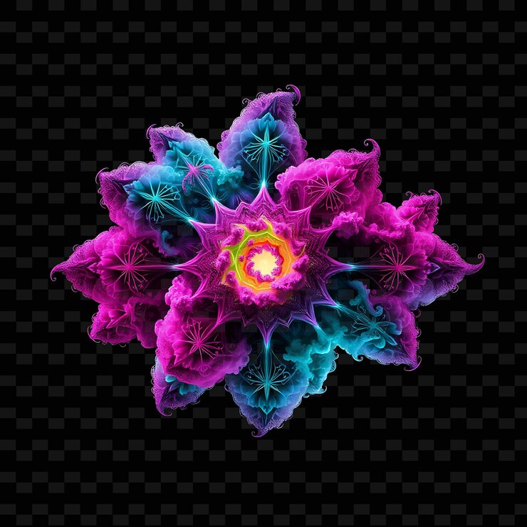PSD nube fractal con patrones geométricos formas recursivas y detalles intrincados _isolated_neon_objectn