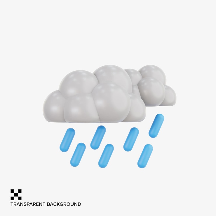 PSD nube de lluvia con gotas azules en ilustración 3d