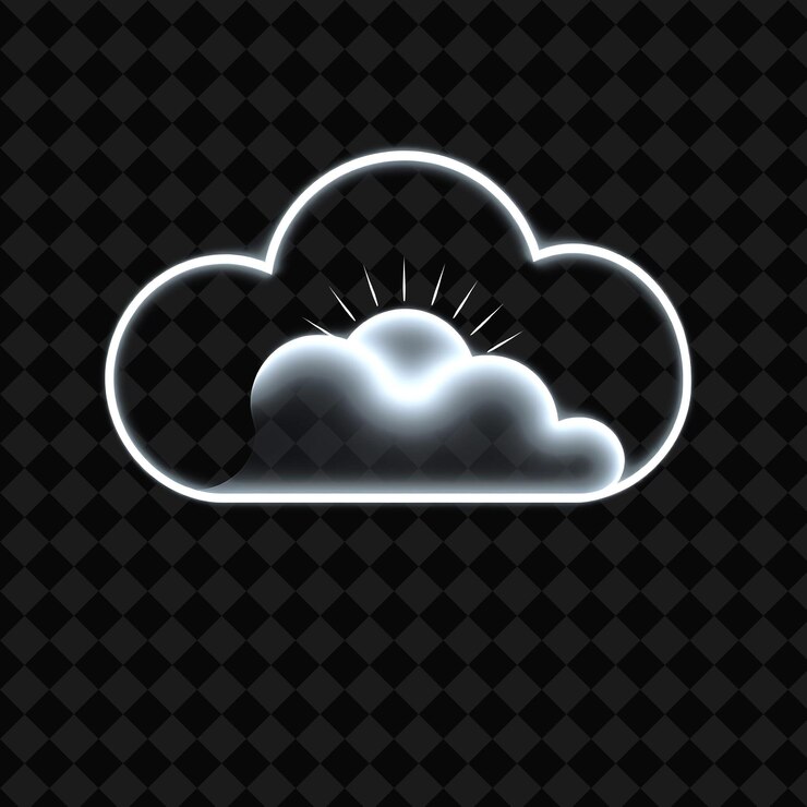 PSD nube minimalista con formas simples líneas limpias y colores monocromáticos matices de neón de blanco y negro