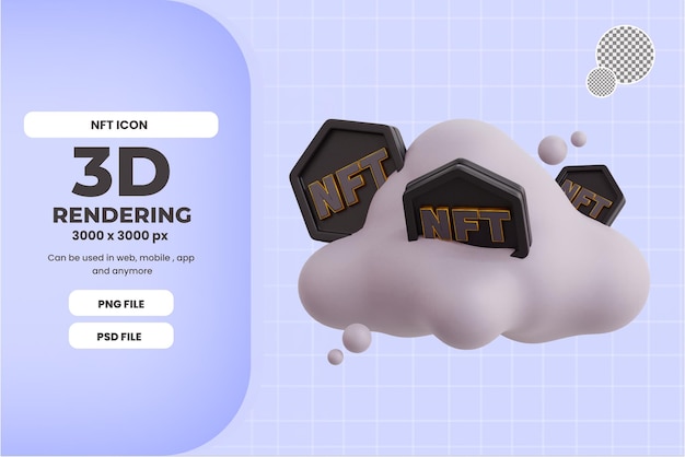 PSD nube de monedas 3d nft con icono de color negro