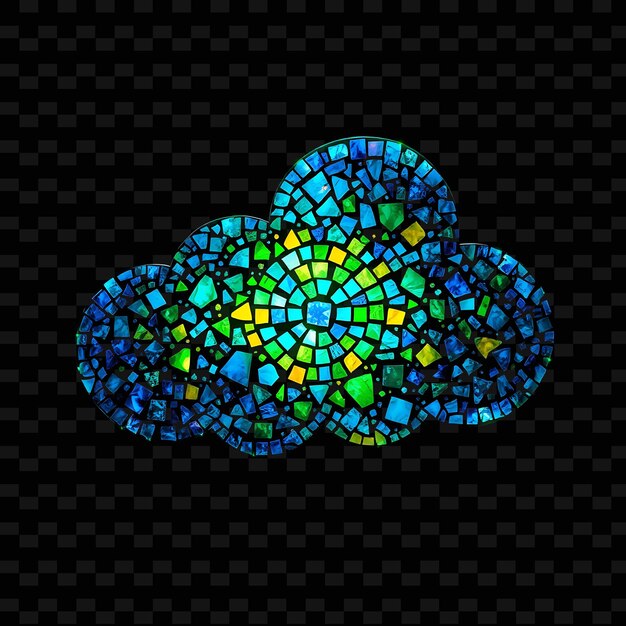 Nube de mosaico con patrones de azulejos Formas geométricas y fragmentos coloridos Ne_Isolado_Neon_Objeto