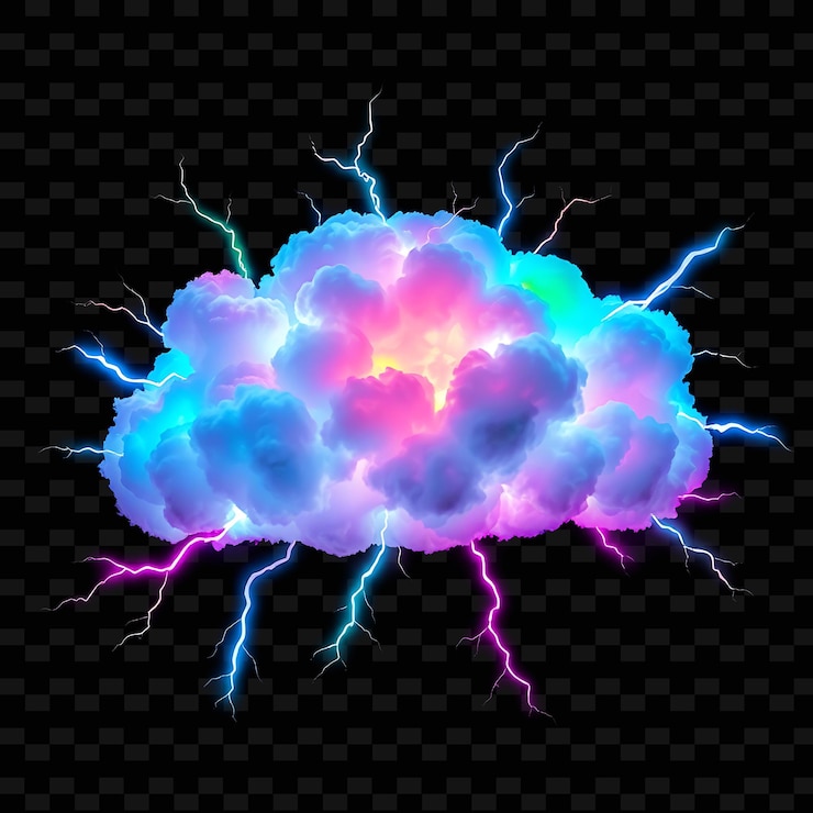 PSD nube de neón flotante mejorada con relámpagos deslumbrantes bordes electrificados a_isolado_neon_objectn
