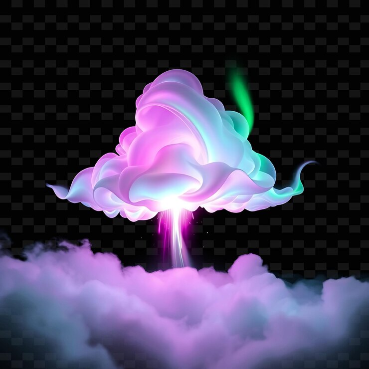 PSD una nube con una nube verde y púrpura y la palabra nube