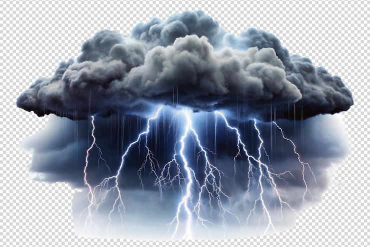 PSD nube oscura lluviosa tormentosa con relámpagos y lluvia png