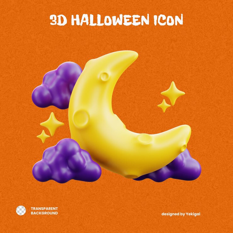 PSD nube oscura con murciélago y luna icono de halloween 3d para la infografía de la aplicación web uiux, etc.