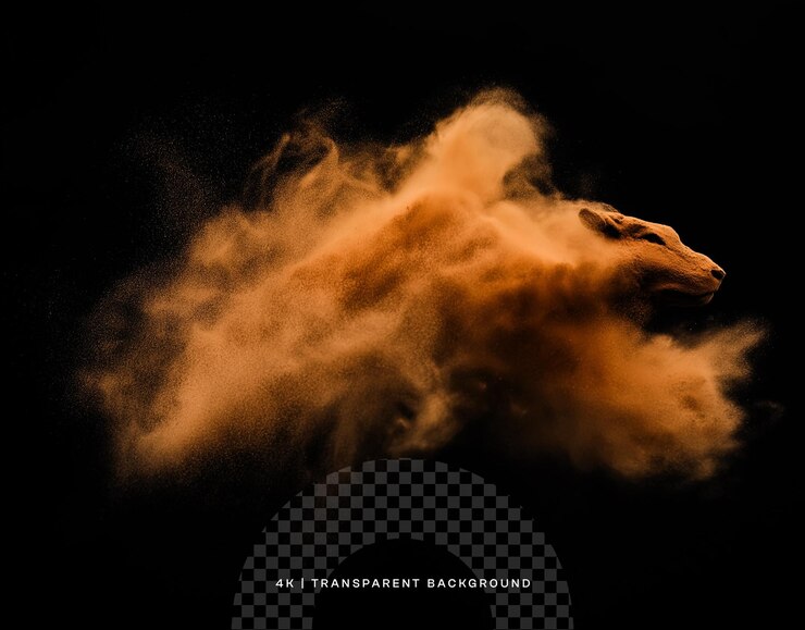 PSD una nube de polvo de color naranja oscuro sobre un fondo transparente