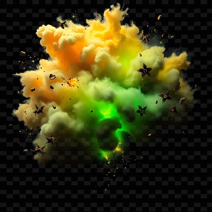 PSD nube de polvo post-apocalíptica girando con partículas radiactivas residuos tóxicos _isolado_neon_objetos