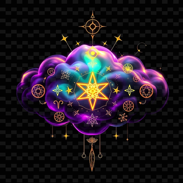 PSD una nube púrpura con estrellas doradas y las palabras estrella en ella