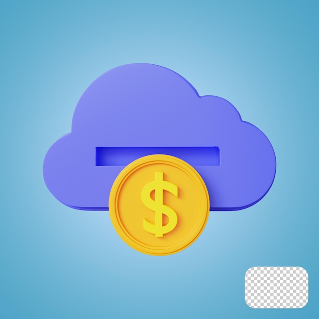 PSD nube con renderizado 3d de moneda de dólar