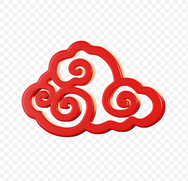 PSD nube roja china elementos del año nuevo chino icono renderizado en 3d