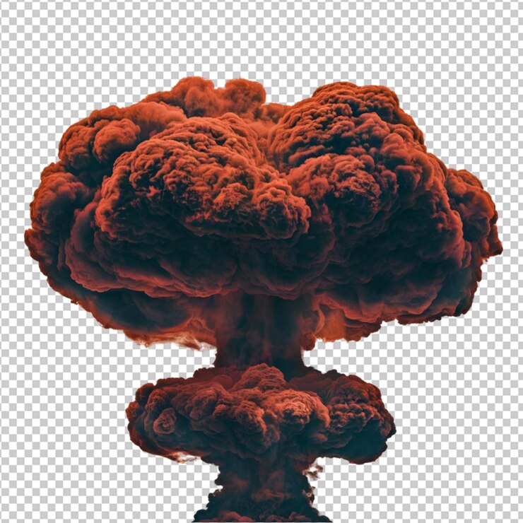 PSD nube de setas de bomba atómica aislada sobre un fondo transparente