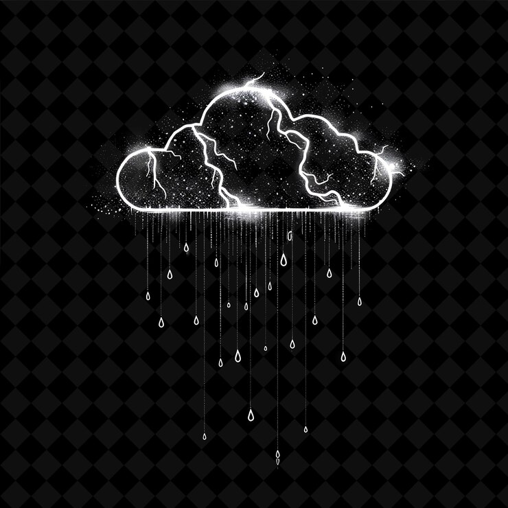 PSD nube simple de 16 bits de píxeles con relámpagos y gotas de lluvia y colecciones de arte de color de neón de forma s y2k