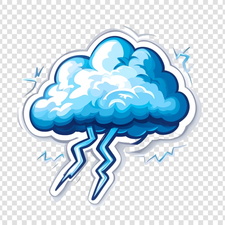 PSD nube de trueno, tormenta de relámpago, tiempo, diseño de pegatina azul