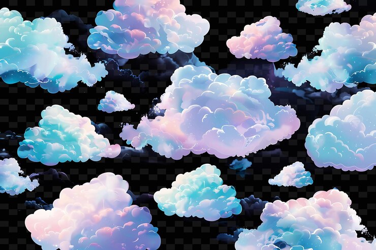 PSD nubes acrílicas luminescentes nubes flotantes collaje de textura ef y2k forma de textura arte de decoración de fondo