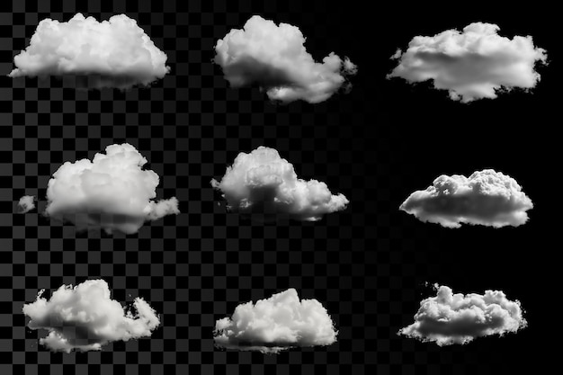 Nubes blancas aisladas sobre fondo negro