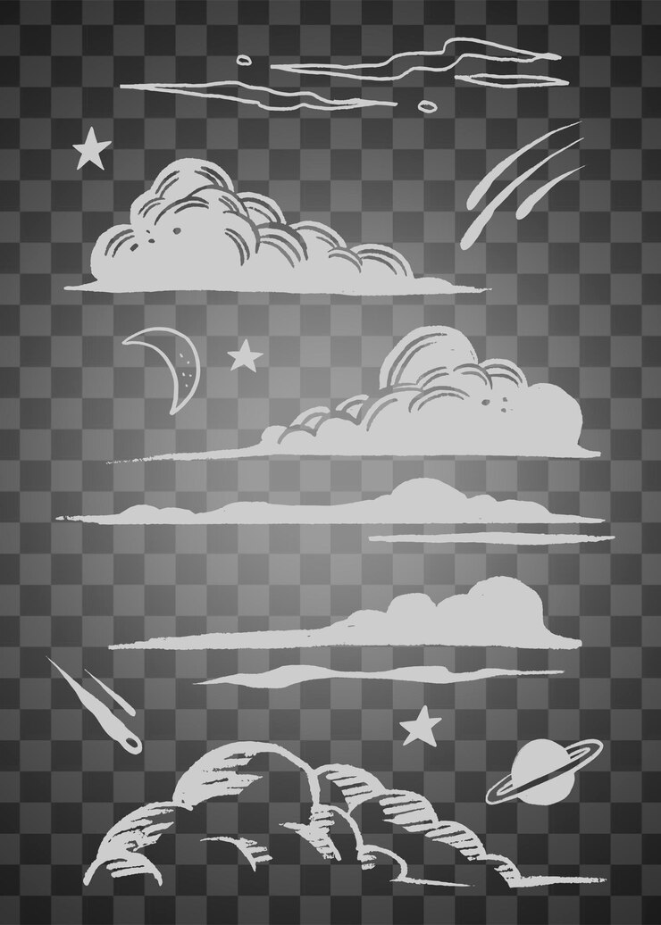 PSD nubes bonitas de color gris png adhesivo de dibujo espacial